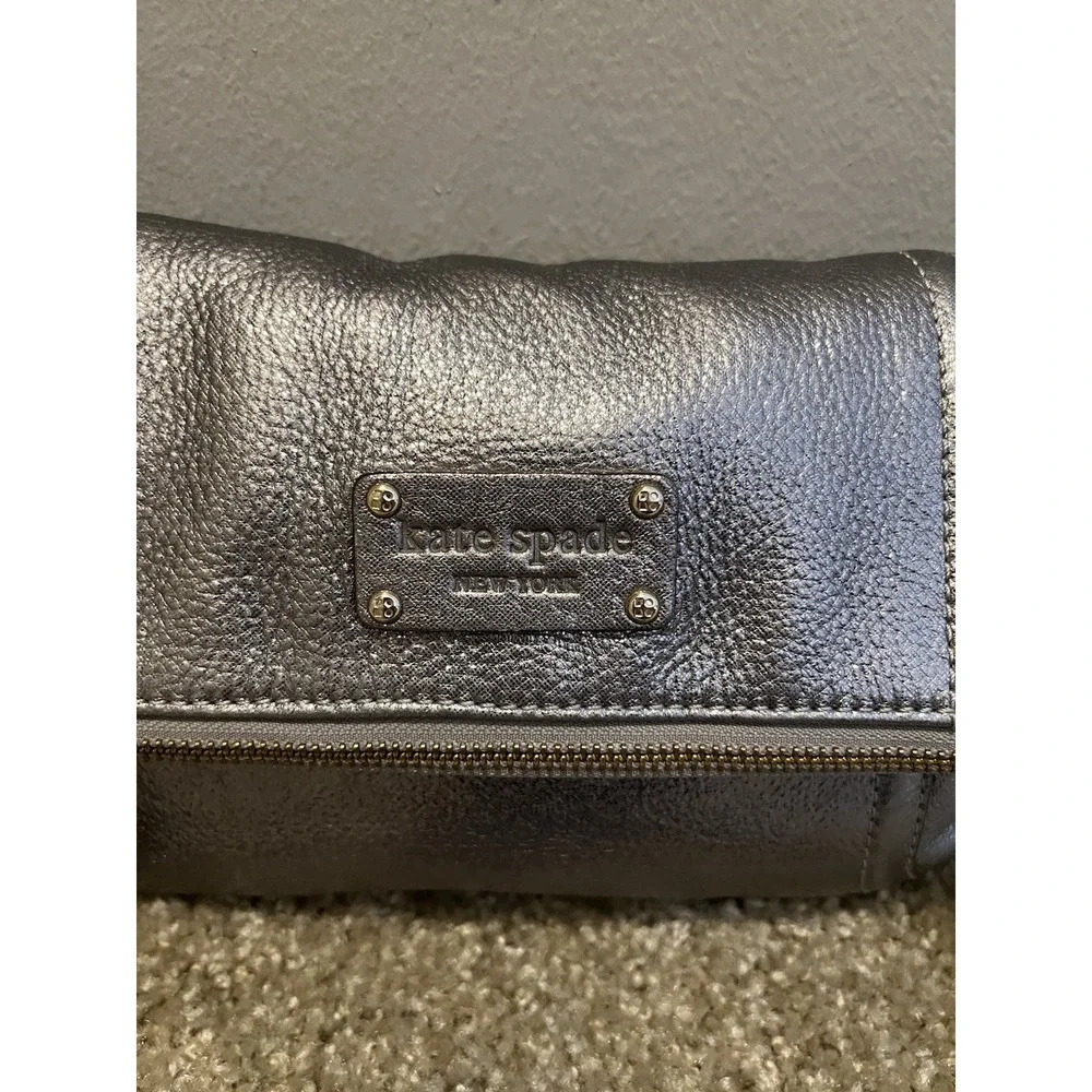 Kate Spade New York Metallic Leather Pewter Bag Shoulder Chain Strap/clutch Y2k